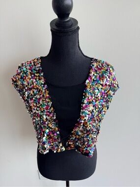 Multicolor Sequin Crop Top with Sheer Center and Back